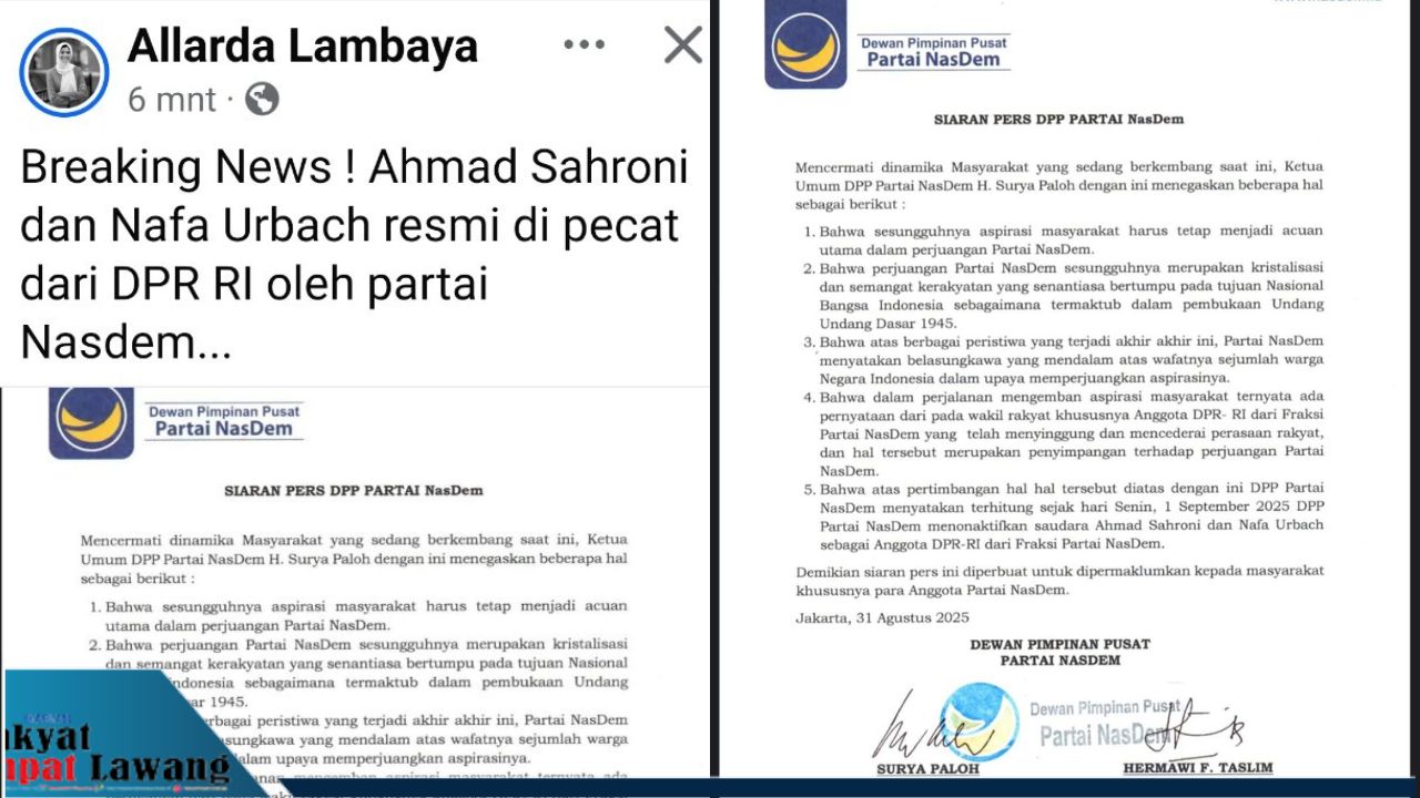Sahroni dan Nafa Urbach Dicopot, Surya Paloh Tegaskan Aspirasi Rakyat Nomor Satu