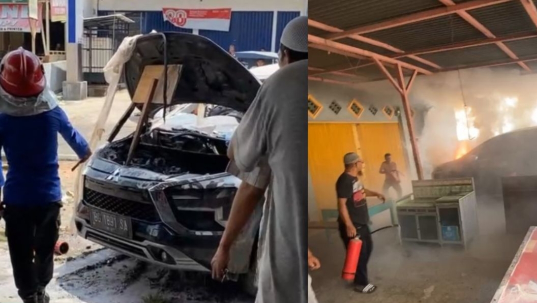 Breaking News! Mobil Xpander Terbakar di Tebing Tinggi Empat Lawang, Warga Panik Berhamburan