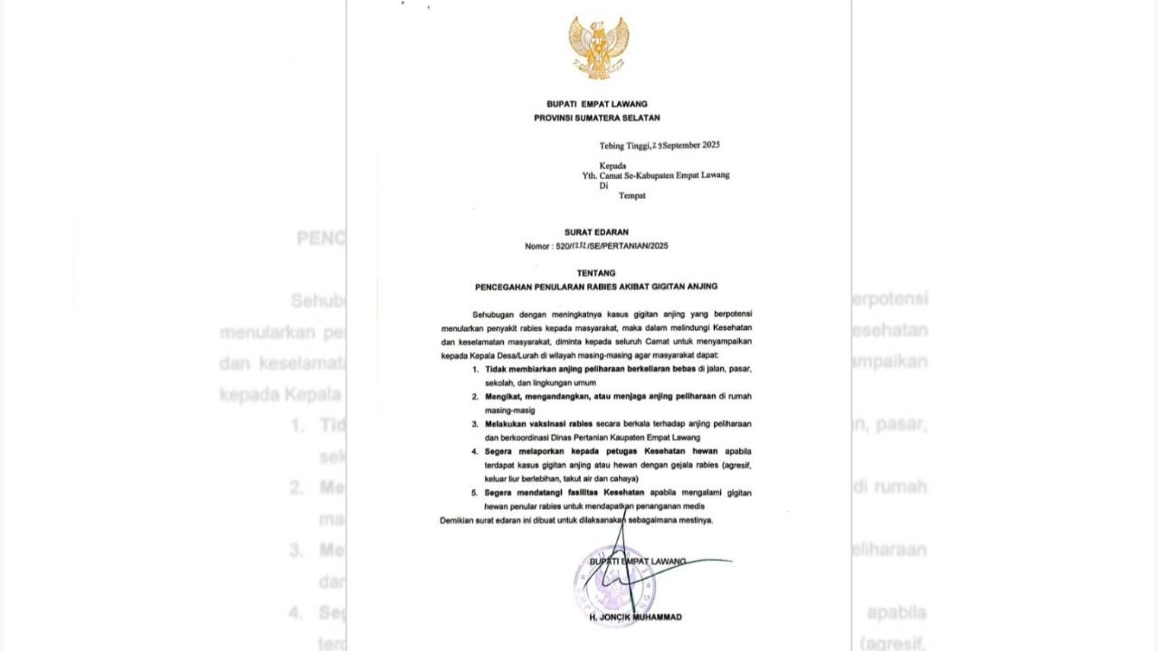 Bupati Empat Lawang Terbitkan Surat Edaran Simak Berikut Isinya ! 