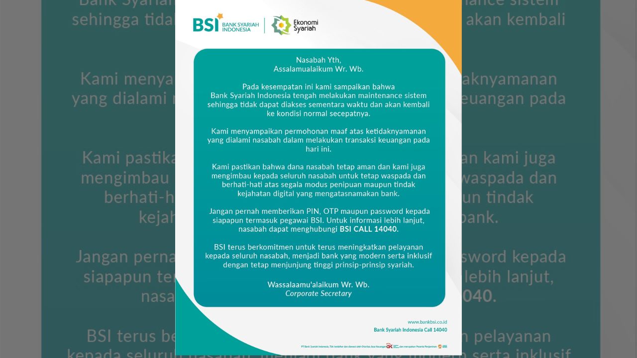 BSI Gangguan, Layanan BSI Mobile Terkendala Ternyata Ini Penyebabnya