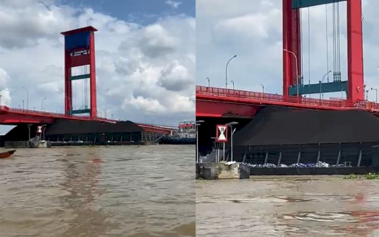 Tongkang Batu Bara Tersangkut di Jembatan Ampera Palembang, KSOP Keluarakan Peringatan kepada Nahkoda