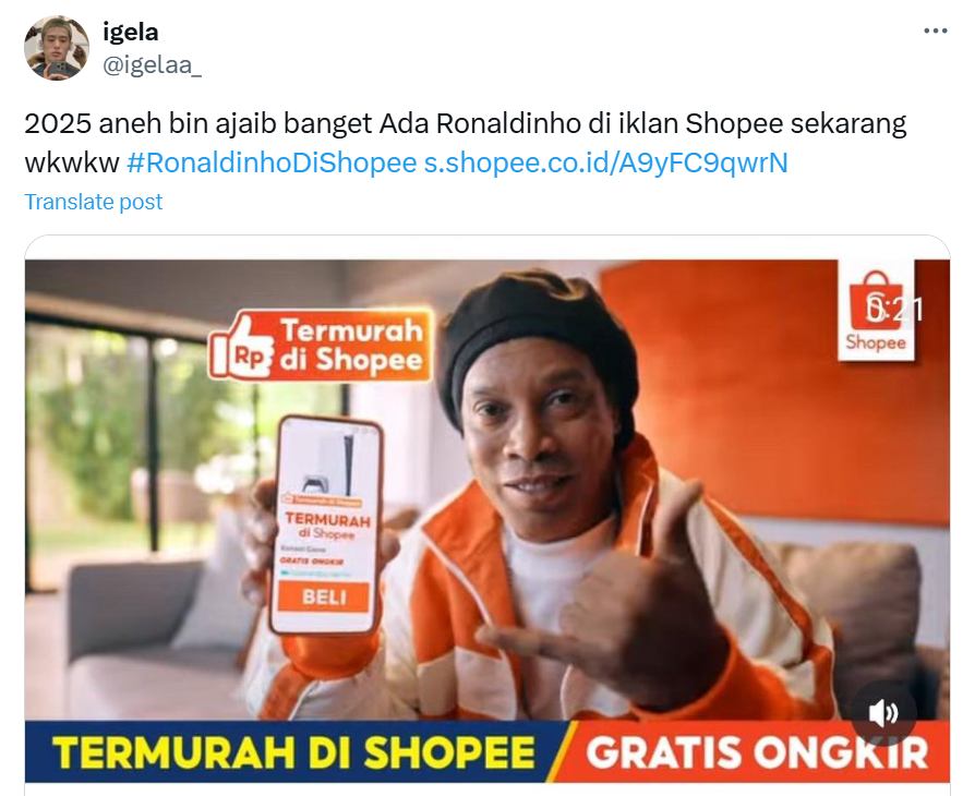 Penggemar Sepak Bola Wajib Tonton! Ronaldinho Muncul di Iklan Terbaru Shopee! 