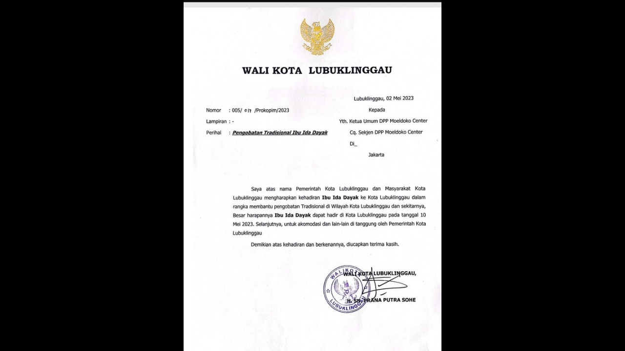 Viral Hingga ke Empat Lawang, Beredar Surat Walikota Lubuklinggau Undang Ida Dayak, Benarkah?