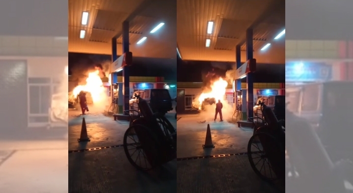 Breaking News! Mobil Terbakar di SPBU Talang Gunung Empat Lawang