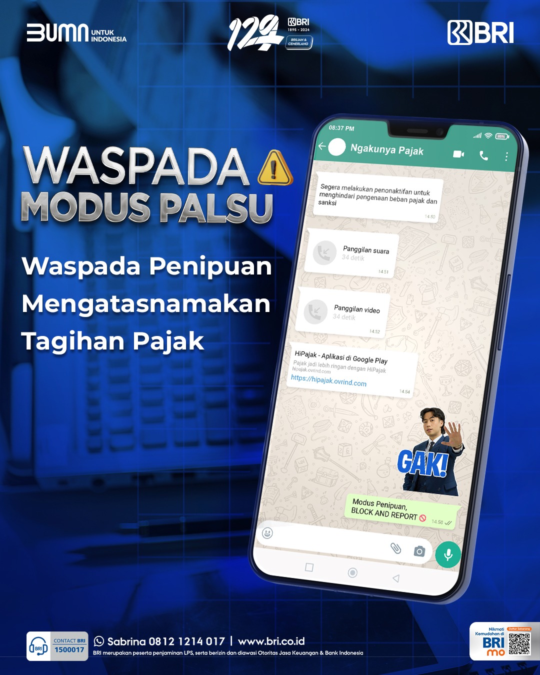 Waspada Modus Tagihan Pajak Berekstensi APK, BRI Imbau Nasabah Hindari Penipuan Perbankan