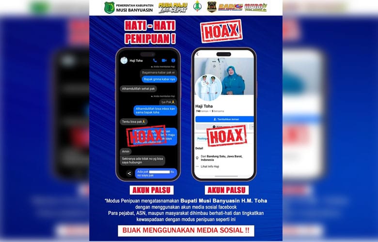 Akun Facebook Gunakan Foto Bupati Muba Dipastikan Hoaks, Masyarakat Diimbau Waspada Penipuan Digital