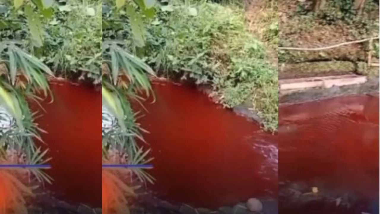 Fenomena Sungai Berwarna Merah di Kecamatan Tumpang, Malang, Viral di Media Sosial