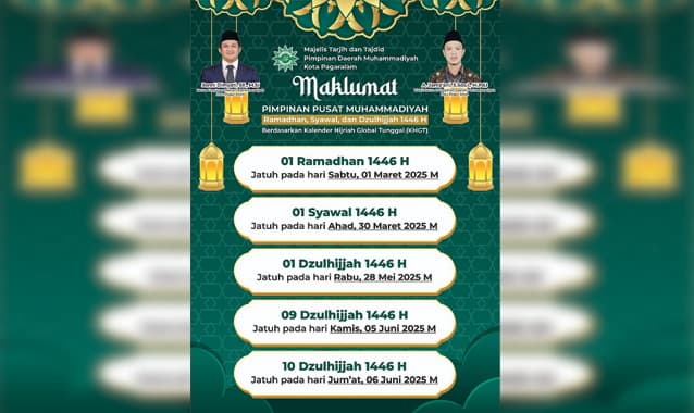 Muhammadiyah Pagaralam Tetapkan Awal Ramadan 1446 H, Puasa Dimulai 1 Maret 2025