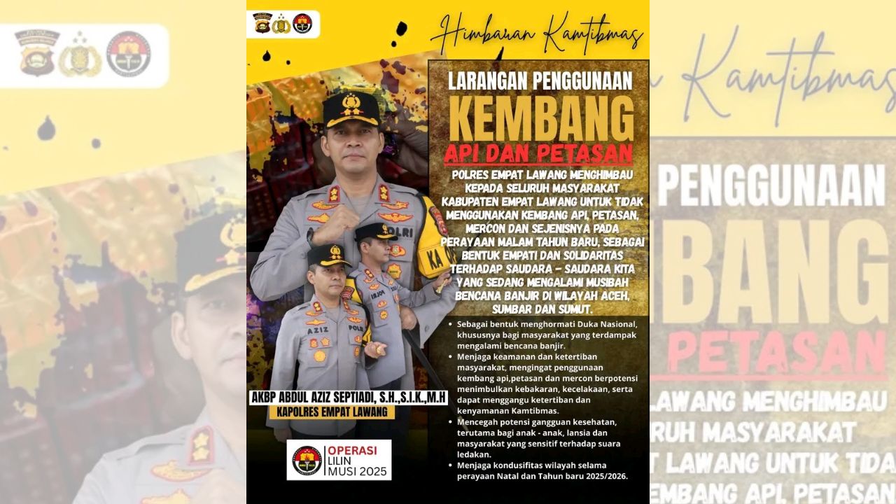 Polres Empat Lawang Imbau Warga Tidak Gunakan Kembang Api Saat Malam Tahun Baru 