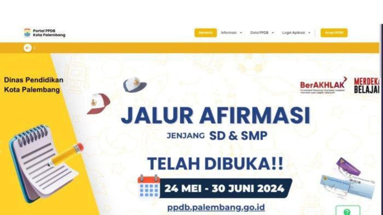 Pendaftaran PPDB Jalur Afirmasi Jenjang SD dan SMP di Palembang Tahun 2024 Telah Dibuka