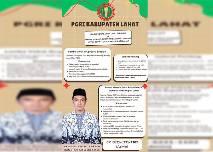 PGRI Lahat Umumkan Lomba Vokal Grup Guru dan Menulis Surat Pribadi untuk Sambut Hardiknas 2025