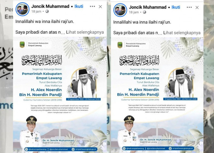 Bupati Empat Lawang Sampaikan Duka Mendalam atas Wafatnya Alex Noerdin, Sebut Sang Pelopor Pembangunan Sumsel