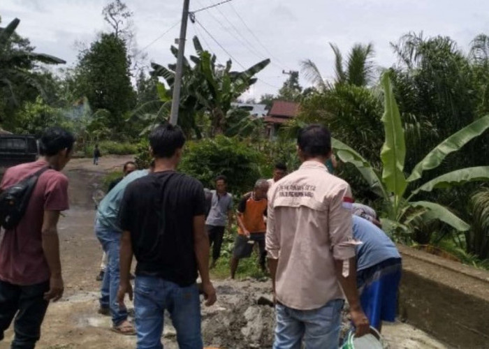 Pemerintah Desa Tanjung Kupang Baru Gotong Royong Perbaiki Jalan Tanjakan Sebelum Jembatan