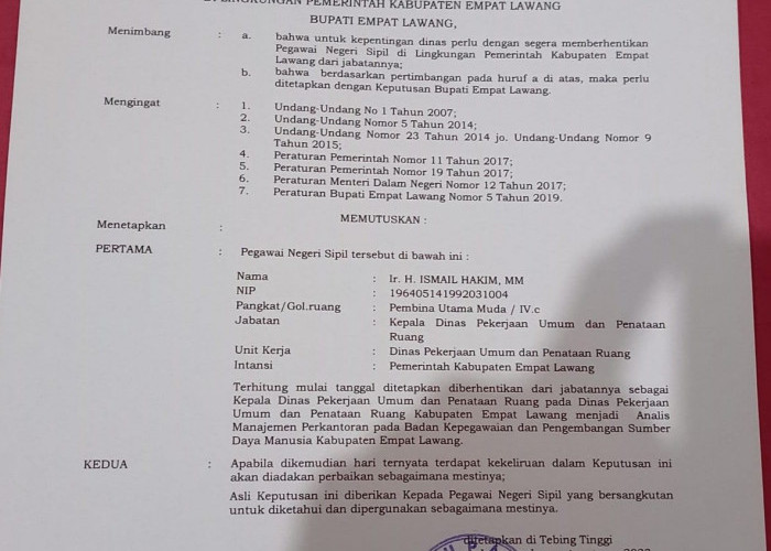 Dicopot dari Jabatan Kepala Dinas PU PR, Ismail Hakim Dipindahkan ke Kantor Ini