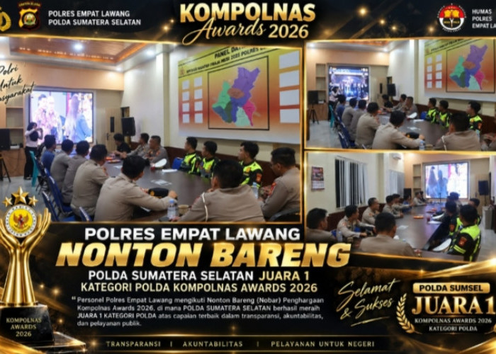 Polres Empat Lawang Nobar Kompolnas Awards 2026, Polda Sumsel Raih Juara I Kategori Polda