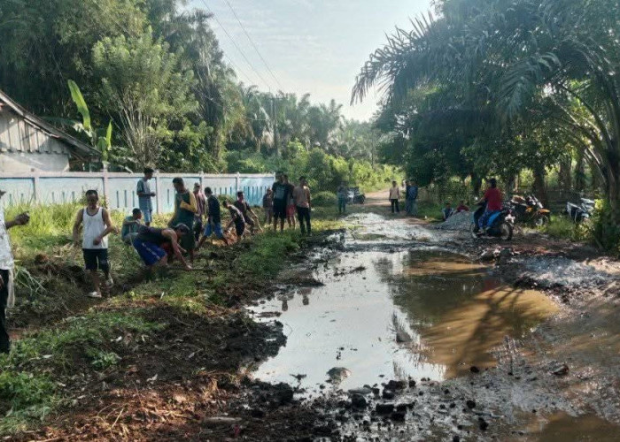 Semakin Hari Jalan Rusak Parah di Desa Tanjung Kupang Baru, Warga Gotong Royong Buat Parit Sementara