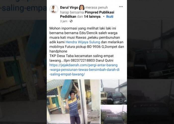 Kantongi Identitas Pelaku Pembunuhan Hendra Wijaya, Keluarga Minta Pelaku Menyerahkan Diri