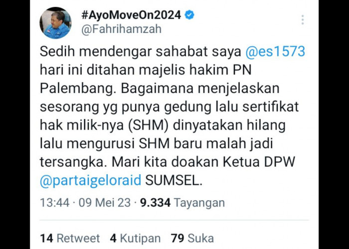 Ketua DPW Partai Gelora Sumsel Ditahan Pengadilan, Ini Reaksi Fahri Hamzah!!