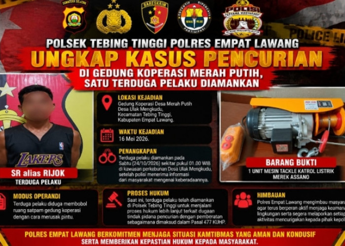 Bobol Gedung Koperasi Merah Putih di Empat Lawang, Terduga Pelaku Pencurian Ditangkap Dini Hari