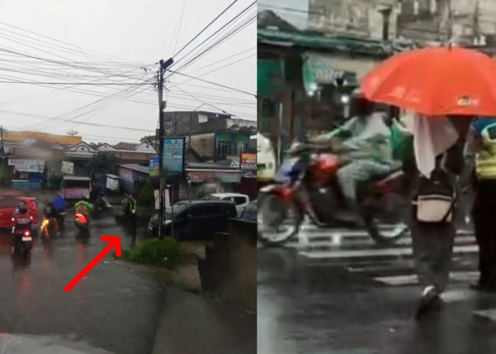 Hujan Deras Mengguyur, Polisi Lalu Lintas Lubuklinggau Pantang Tinggalkan Tugas