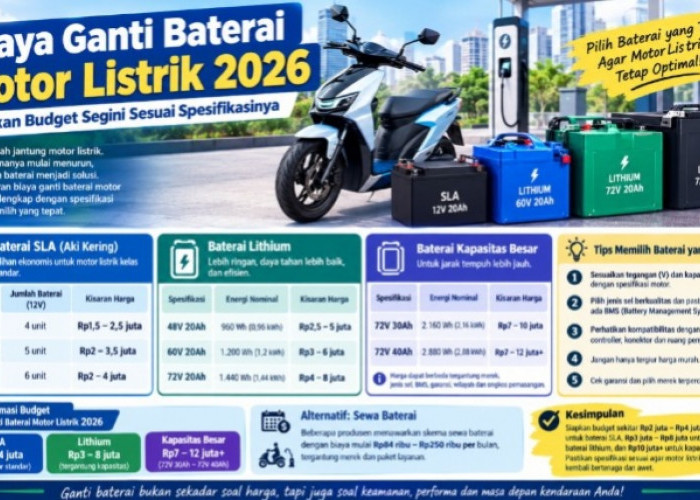Biaya Ganti Baterai Motor Listrik 2026, Mulai Rp1 Jutaan hingga Tembus Rp10 Juta