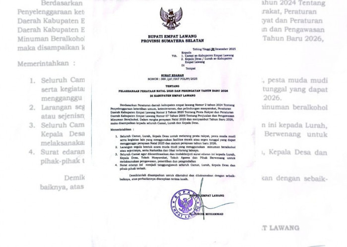 Bupati Empat Lawang Terbitkan Surat Edaran Pengaturan Perayaan Natal 2025 dan Tahun Baru 2026 Begini Isinya